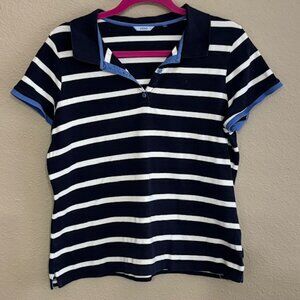 IZOD Striped Polo Shirt Women’s XL Navy Periwinkle White -100% Cotton